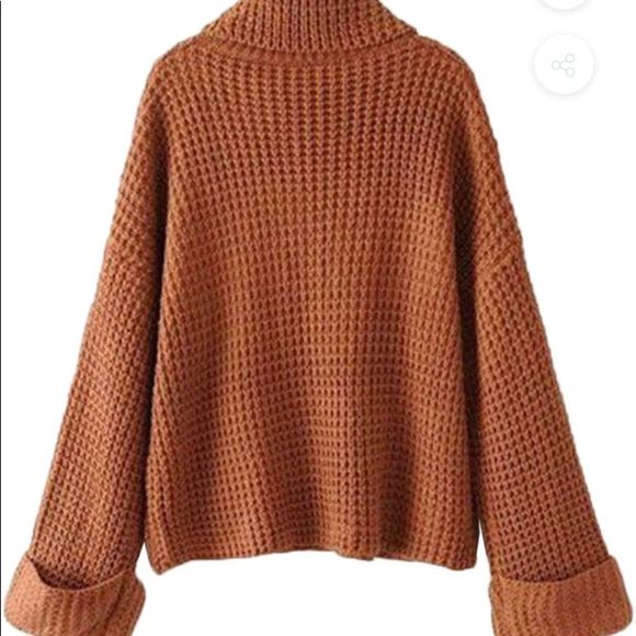 Goodnight Macaroon Retta Cognac Crop Waffle Knit Oversized Sweater OS Cabincore - Picture 7 of 14